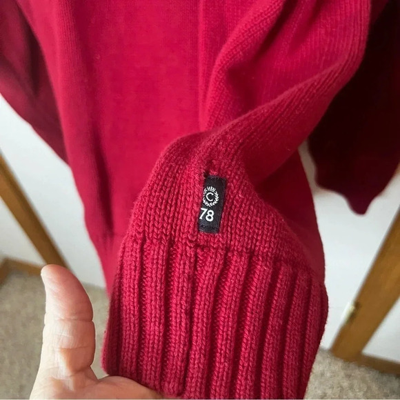 Chaps 1/4 Button High Neck Sweater Pullover Men Medium Red Moose Snowflakes - Picture 4 of 7